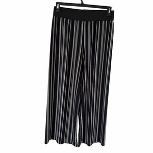 Plus Size Black White Stripe Wide Leg Pants Elastic Waist PXL USA
